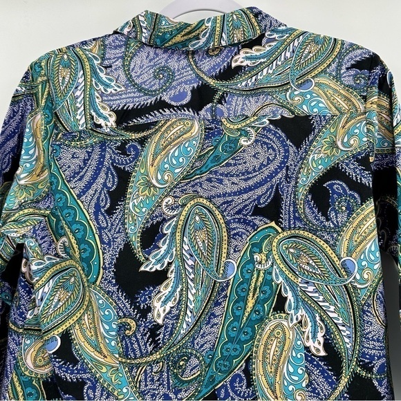 212 Collection Stretch Women’s Multicolor Paisley 3/4 Sleeve Button Down Size M - Picture 7 of 11